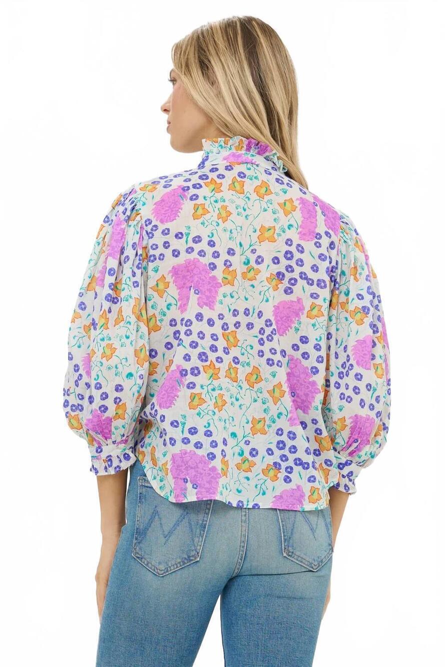 NEW OLIPHANT ruffle front button blouse in fleur lilac - Picture 3 of 4